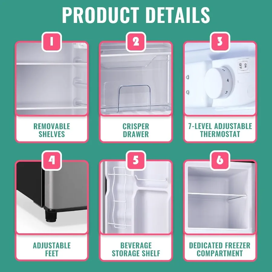 ثلاجة بباب مزدوج 5.0 قدم مكعب مع فريزر للشقة المكتبية والاستخدام المنزلي تتميز بـ 7 إعدادات لدرجة الحرارة قابلة للتعديل