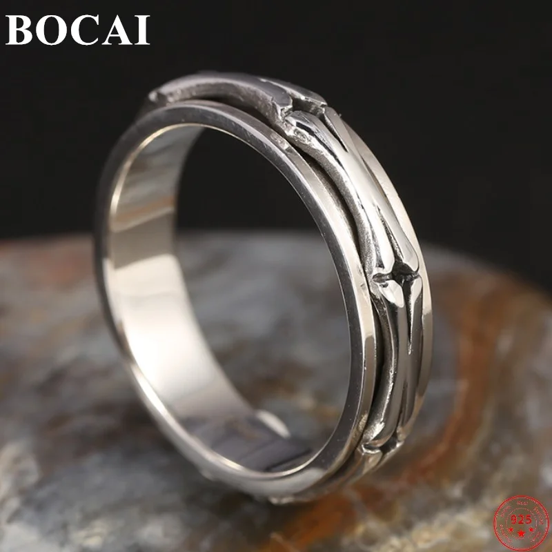 

BOCAI Genuine S925 Sterling Silver Rings for Men Women New Fashion Vintage Retro Totem Rotatable Argentum Punk Jewelry