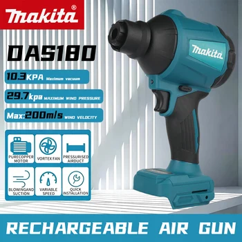 Makita DAS180 18V Bezprzewodowa dmuchawa o wysokiej prędkości przepływu powietrza, idealna do usuwania kurzu, suszenia, pompowania i użytku na zewnątrz.