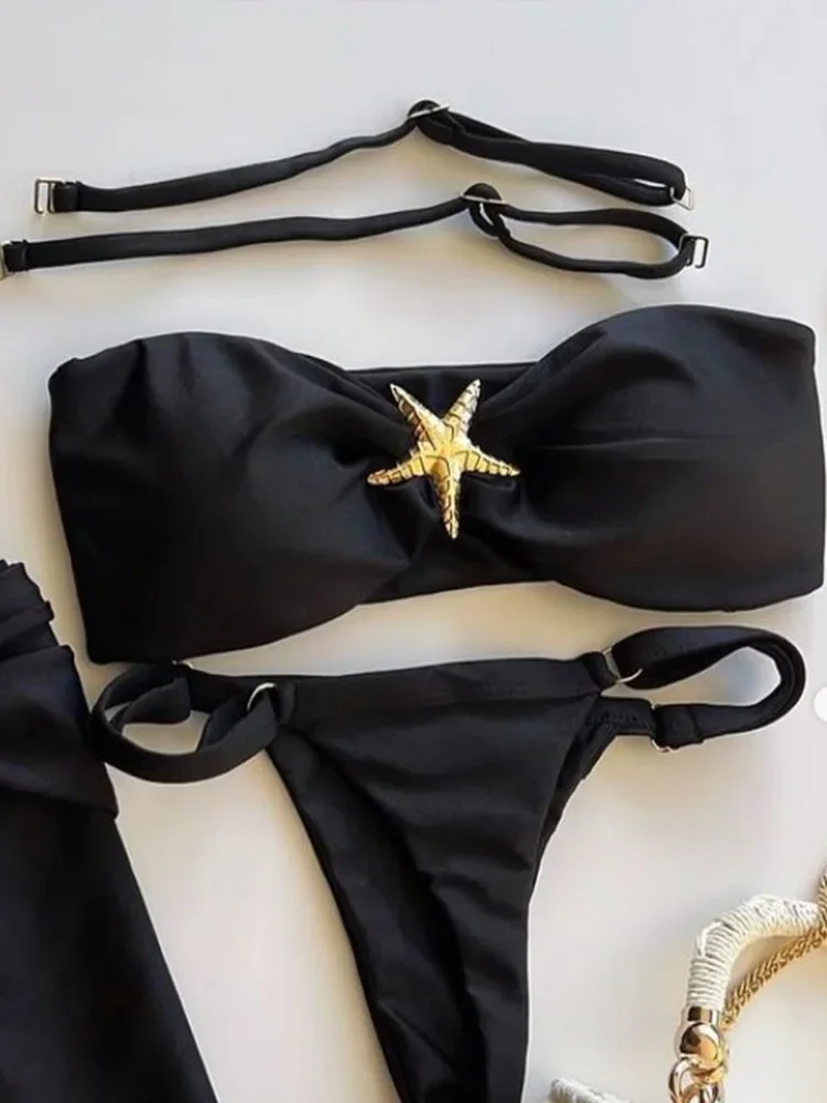 

AOTVOTEE Sexy Strapless Bikini 2 Piece Set Women Solid Split Swimsuit Beach Backless Bikini 2025 New Summer Swimwear Bikinis Set
