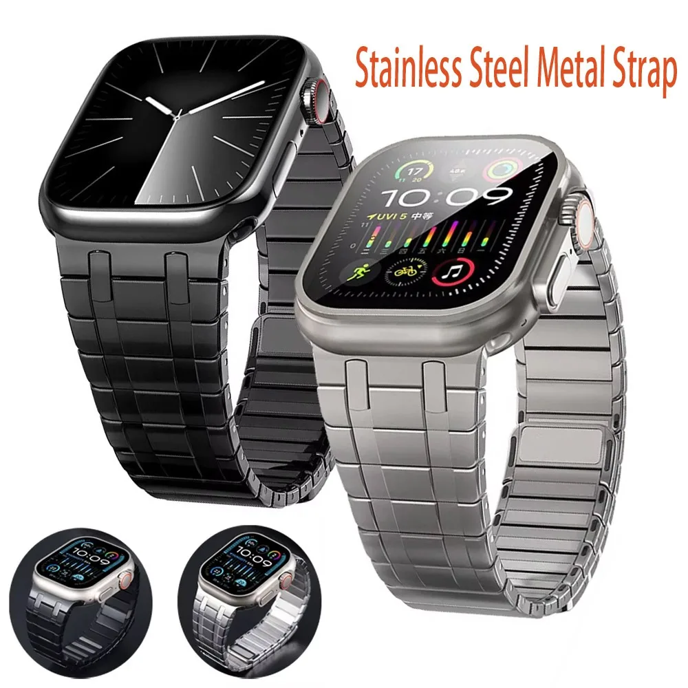 Ремешок из нержавеющей стали для Apple Watch Ultra 2/1 49 мм 10 46 мм 42 мм Магнитный браслет для Iwatch 9 8 7 6 5 SE 45 мм 41 мм 44 мм 40 мм