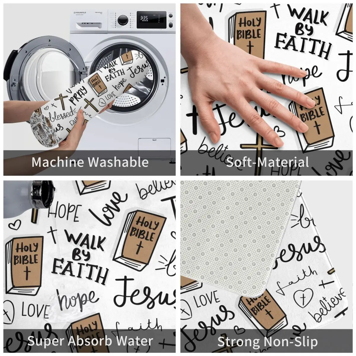 Christian Bible Jesus Quick Dry Bath Mat Super Absorbent Christianity Scripture Bathroom Rugs Non Slip for Shower Kitchen