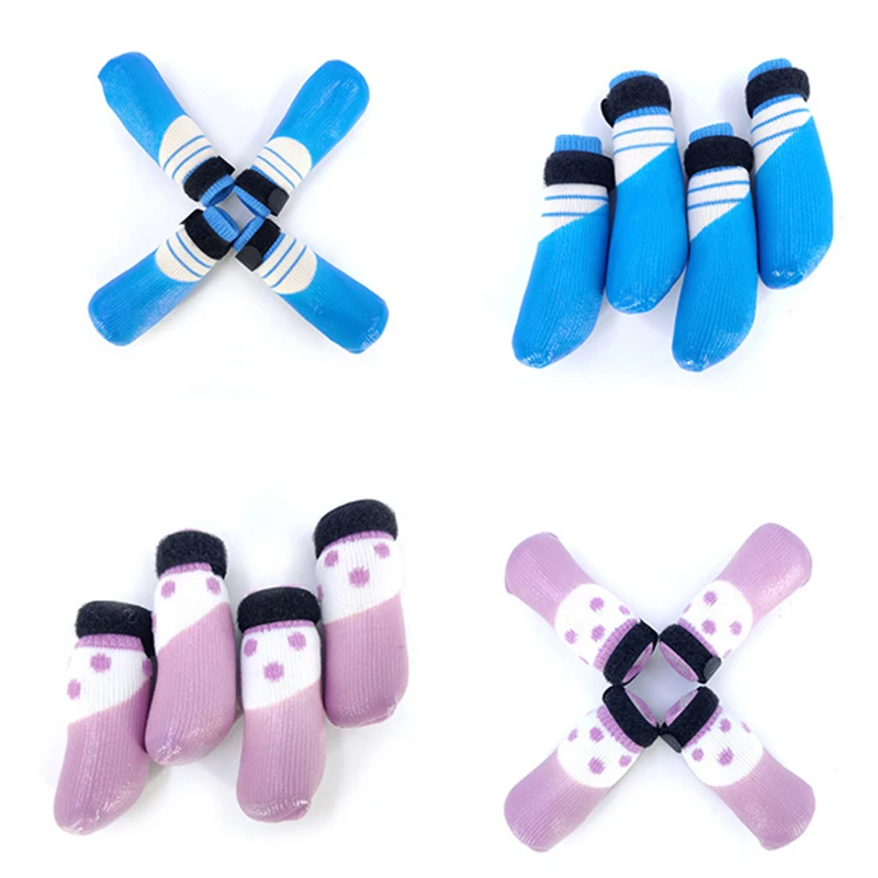 4Pcs/set Dog Rain Snow Boots Rubber Cotton Socks Pet Dog Shoes Warm Socks Waterproof Non-slip Footwear For Puppy Small Cats Dogs