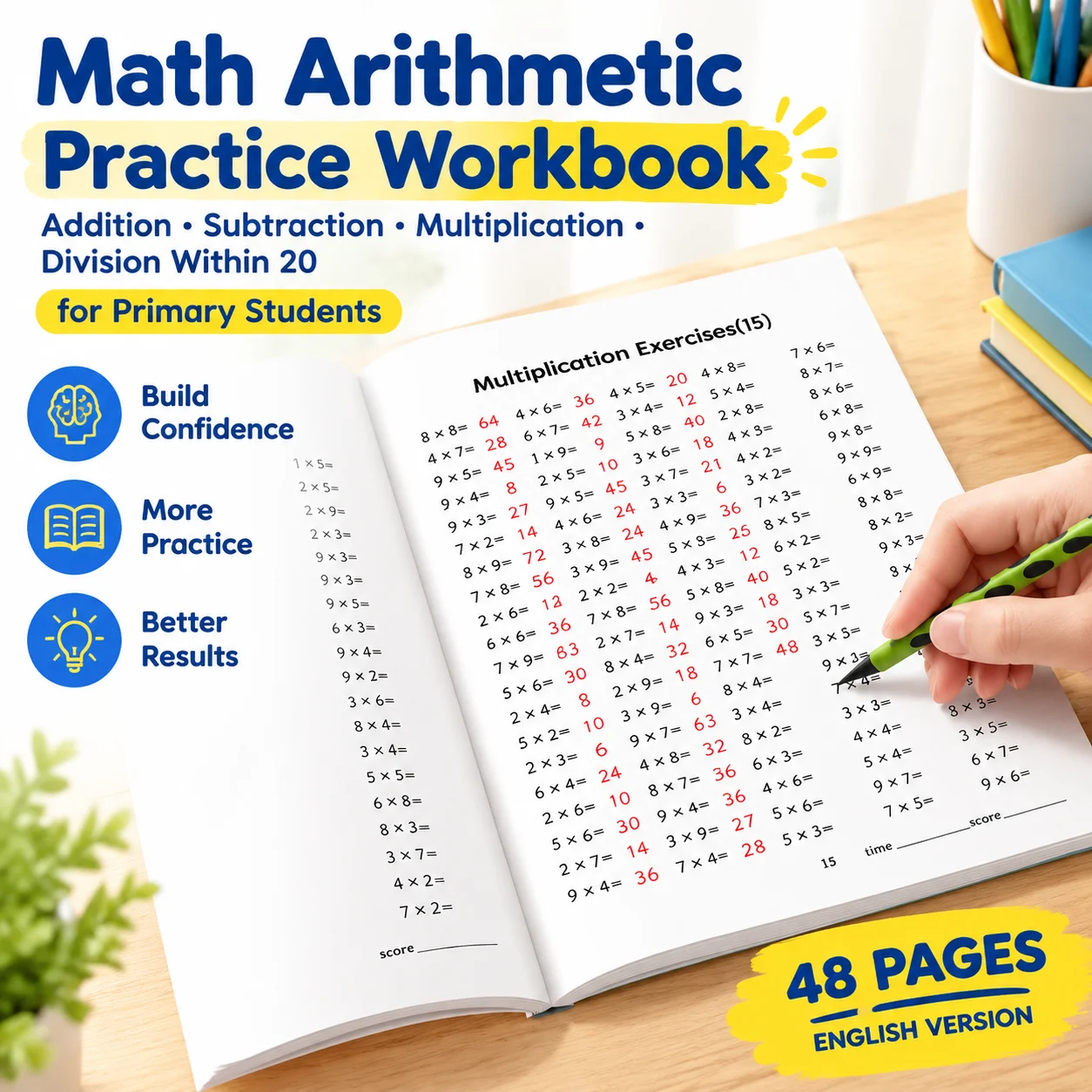 Math Arithmetic Practice Workbook Addition Subtraction Multiplication Division Within 20 for Primary Students