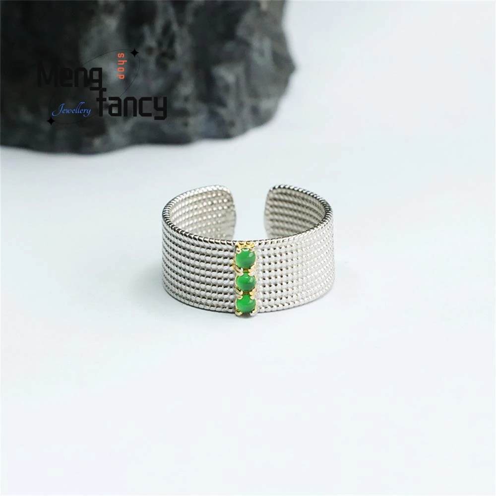 S925 Silber eingelegt natürlichen Jadeit Eis Typ kaiserlichen grünen Ring exquisite elegante hochwertige Paar Modeschmuck Weihnachts geschenk