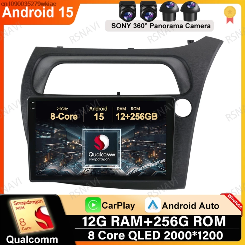 

Android 15 For Honda Civic Hatchback 2006-2011 GPS Navigation BT QLED Wireless Carplay Auto Stereo Car Radio 4G LTE Viedo Player