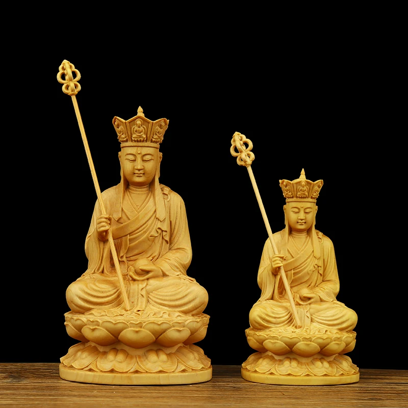 10cm/13cm Buddhist Ksitigarbha Handmade Carving Boxwood Figurine Statue Hand Pieces Mascot Pocket Ornaments