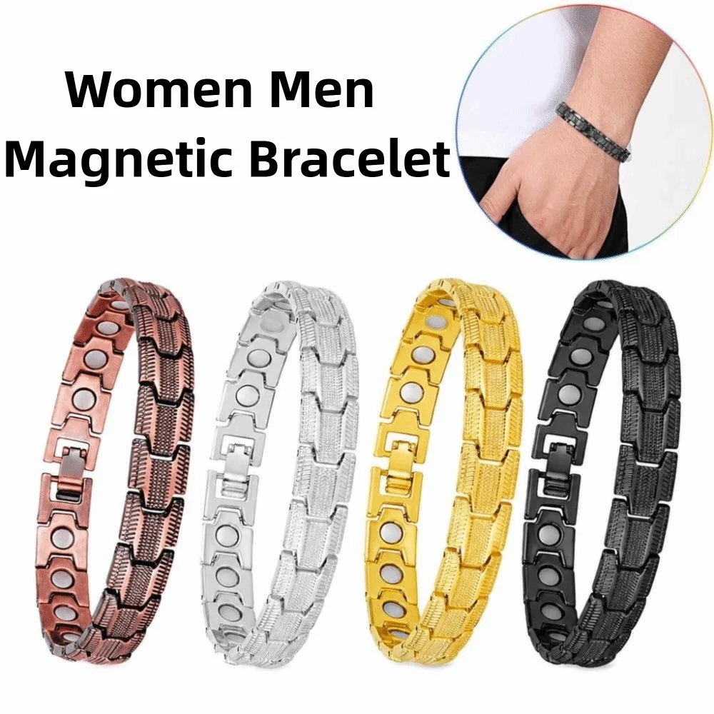 Zinc Alloy Women Men Magnetic Bracelet Wheel-patterned Textured Design Magnetic Stone Bracelet Retro Style Fashionable