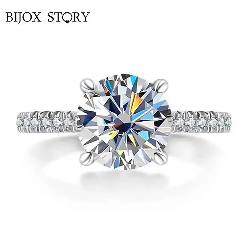 BIJOX STORY 2CT 3CT Portuguese Cutting Moissanite Ring S925 Sterling Silver Female Luxury Wedding Bands Fine Jewelry For Women
