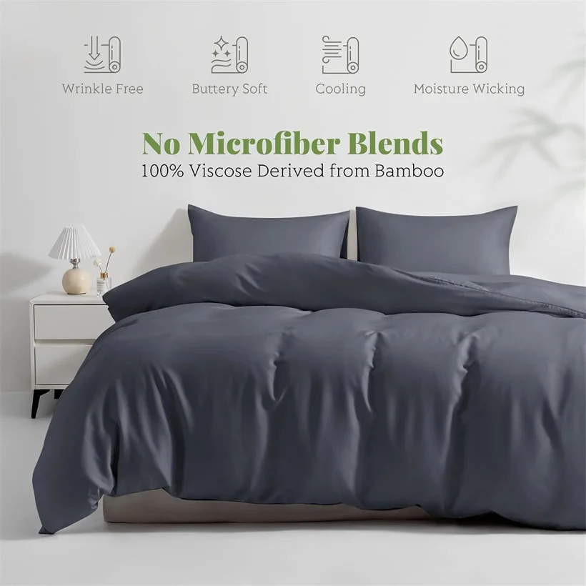 Solid Bamboo Bedding Set, 100% Viscose Derived from Bamboo Duvet Cover Set, Soft Cooling Bed Sheet Sets, Bedlinens Pillowcase