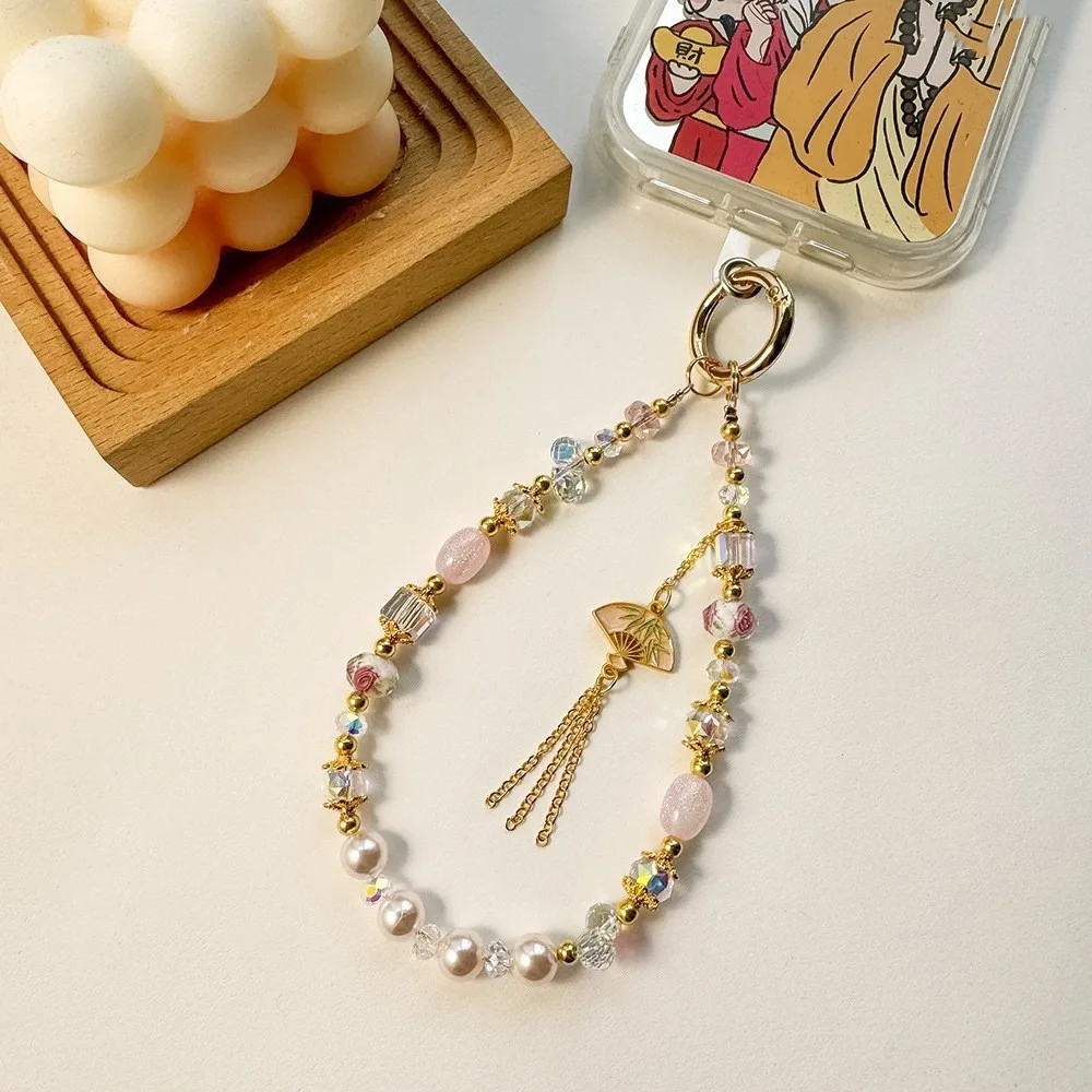 

Luxury Fan Tassel Mobile Phone Chain Lanyard Crystal Handmade Beaded Keychain Bag Mobile Phone Case Pendant