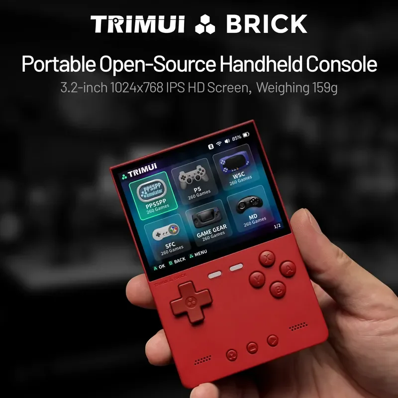 Trimui Brick Handheld Gaming Edition Open  Source Palm Phone 3.2-Inch Ips Screen Portable Lightweight Back Top Atmosphere Light