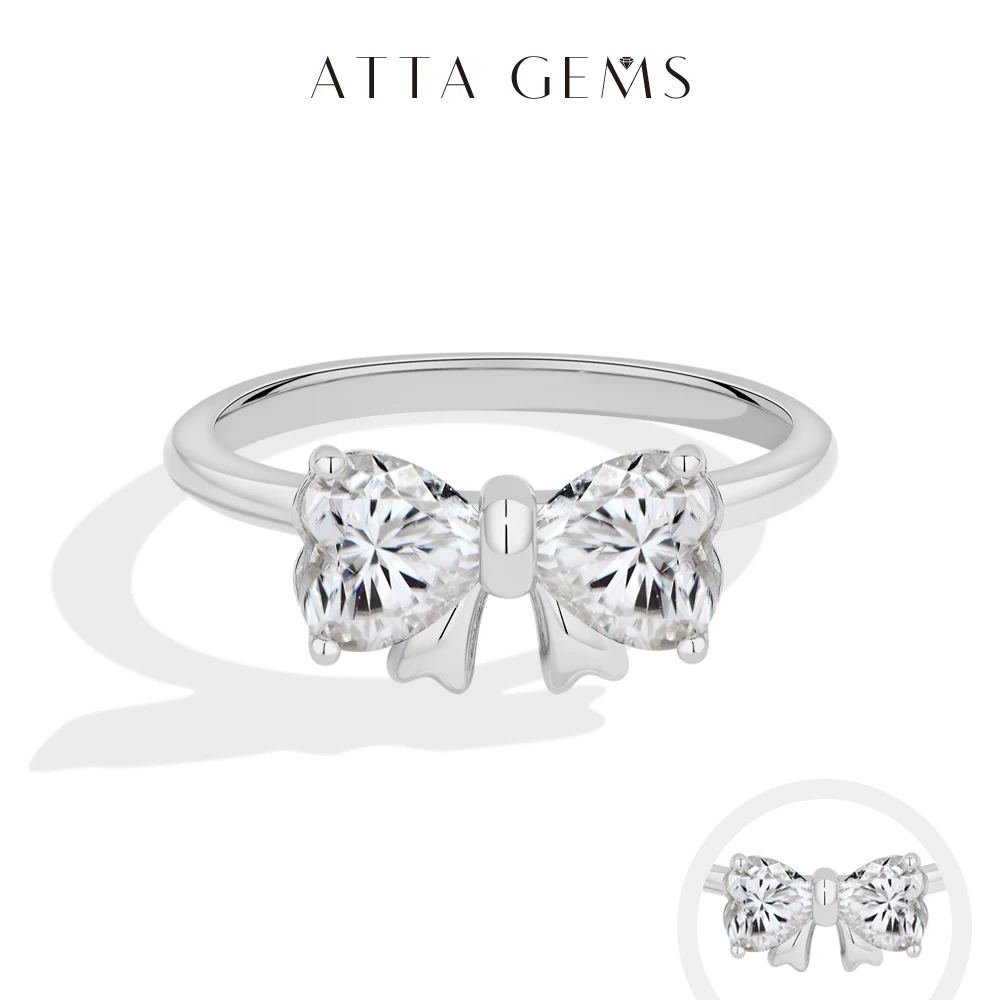 

ATTAGEMS Cute Bow Knot Moissanite Rings Women S925 Sterling Silver Heart Cut Sweet Promise Engagement Ring Jewelry Gifts for Her