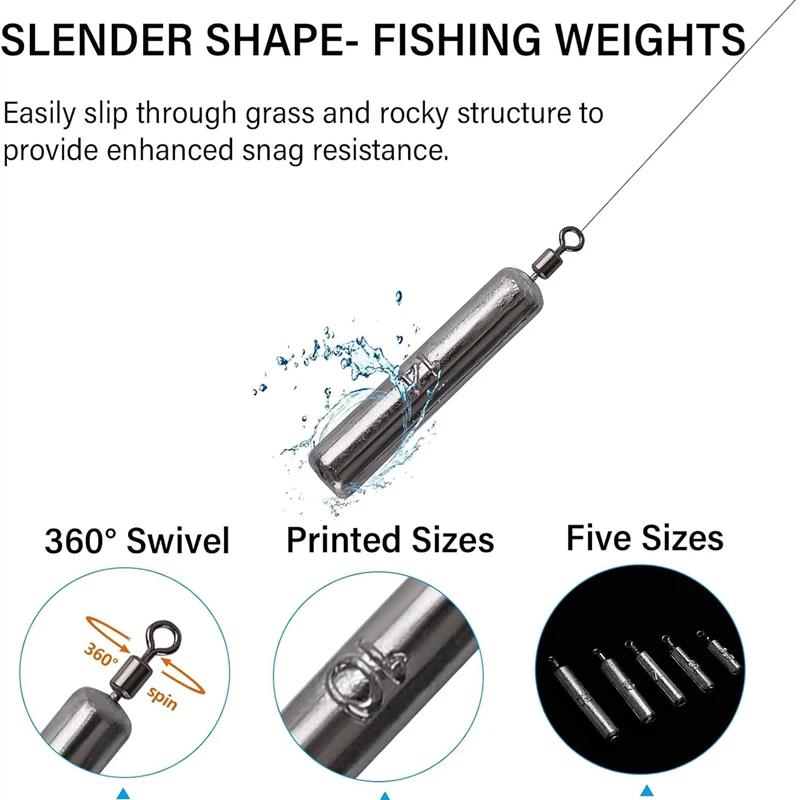 Fishing Lead Weight Sinker Tube Bullet Plumb Pendant Metal Jig Pencil Shaped Weights for Bass Saltwater Freshwater Fishing Tool