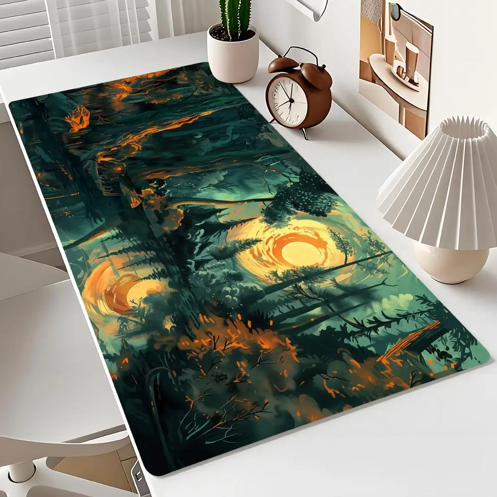 

Большой коврик для мыши с мистическим лесным пейзажем, настольный коврик с прошитым краем, нескользящие прочные аксессуары для ПК, игровой коврик maus pad