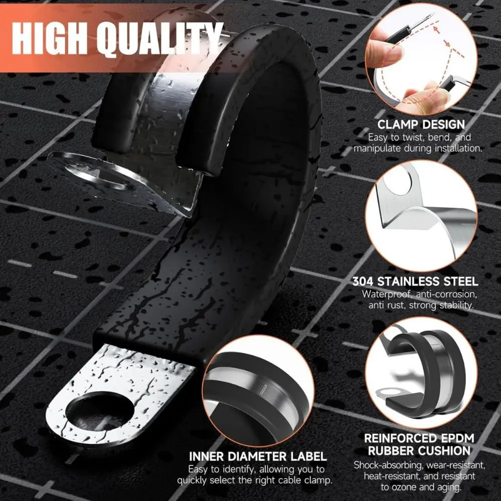 24PCS Durable 3/4 Inch 19mm Cable Clamp Rubber Cushioned Insulated Wire Management Stainless Steel Loop Clamp Household