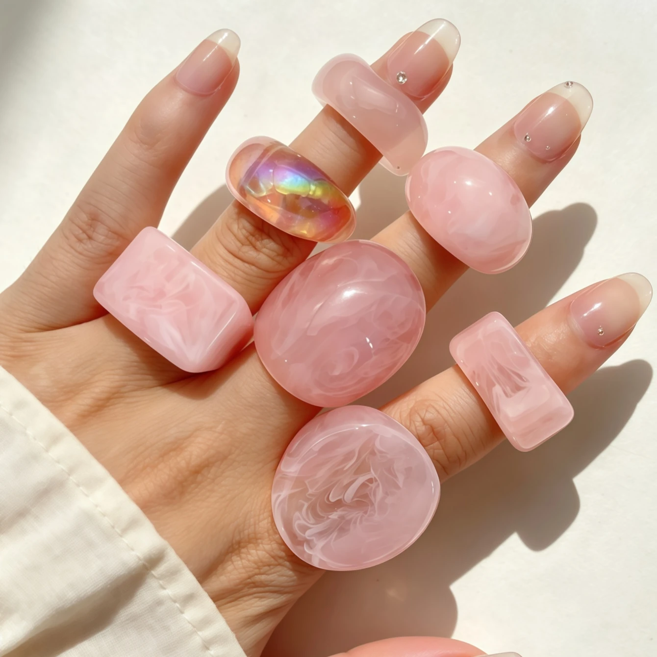 Fashion Colorful Glossy Transparent Resin Rings Mix Style Simple Personality Jewelry Party Gifts