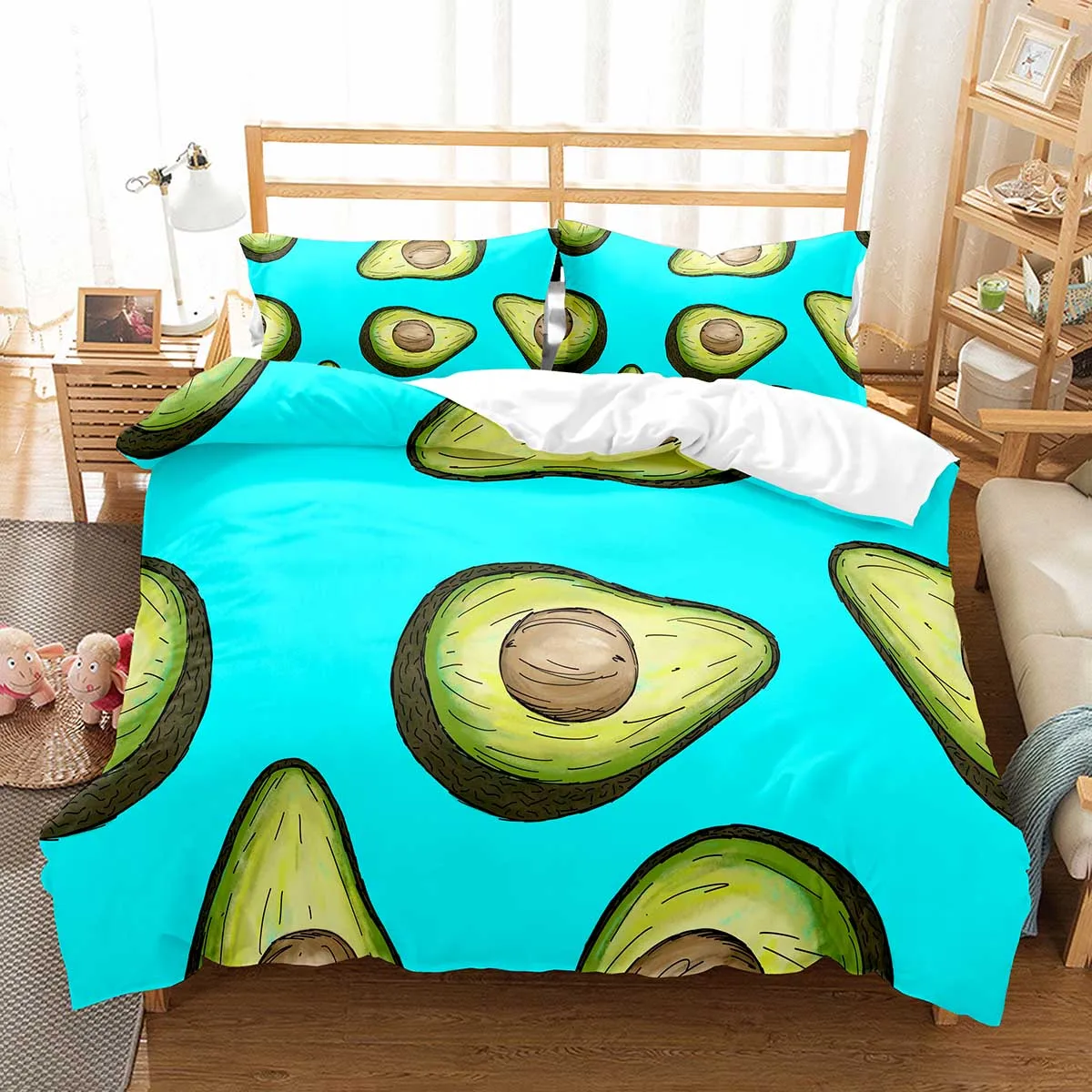 Avocado Duvet Cover Set Fresh Fruit Pattern Comforter Cover Double Single Size for Kids Teen Adults Bedding Set with Pillowcase