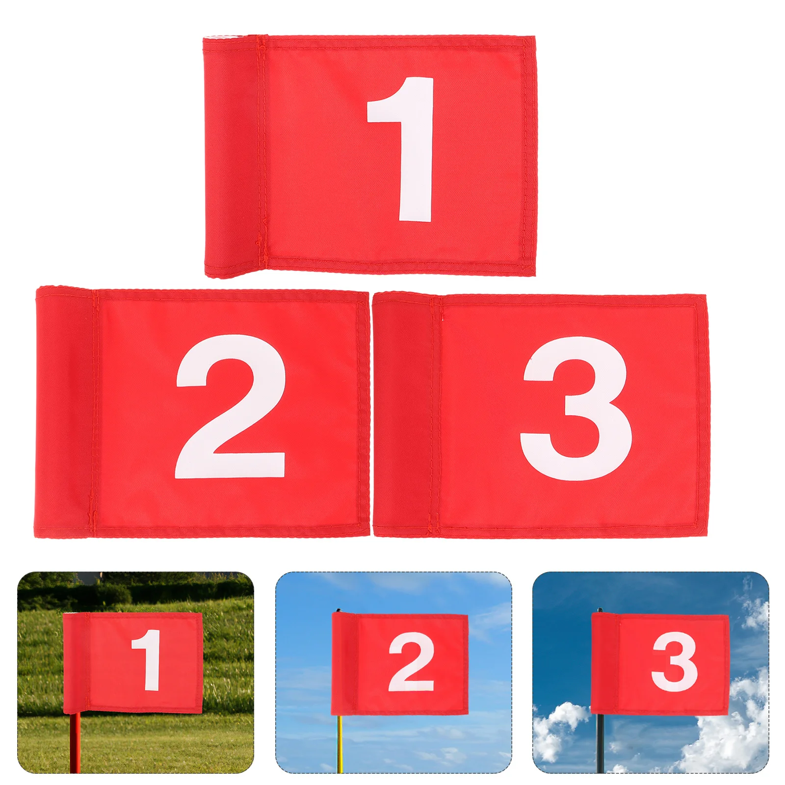 3Pcs Golfing Flags Numbered Nylon Wear-Resistant Practicing Flags Portable Training Golf Course Supplies Golfing Tools