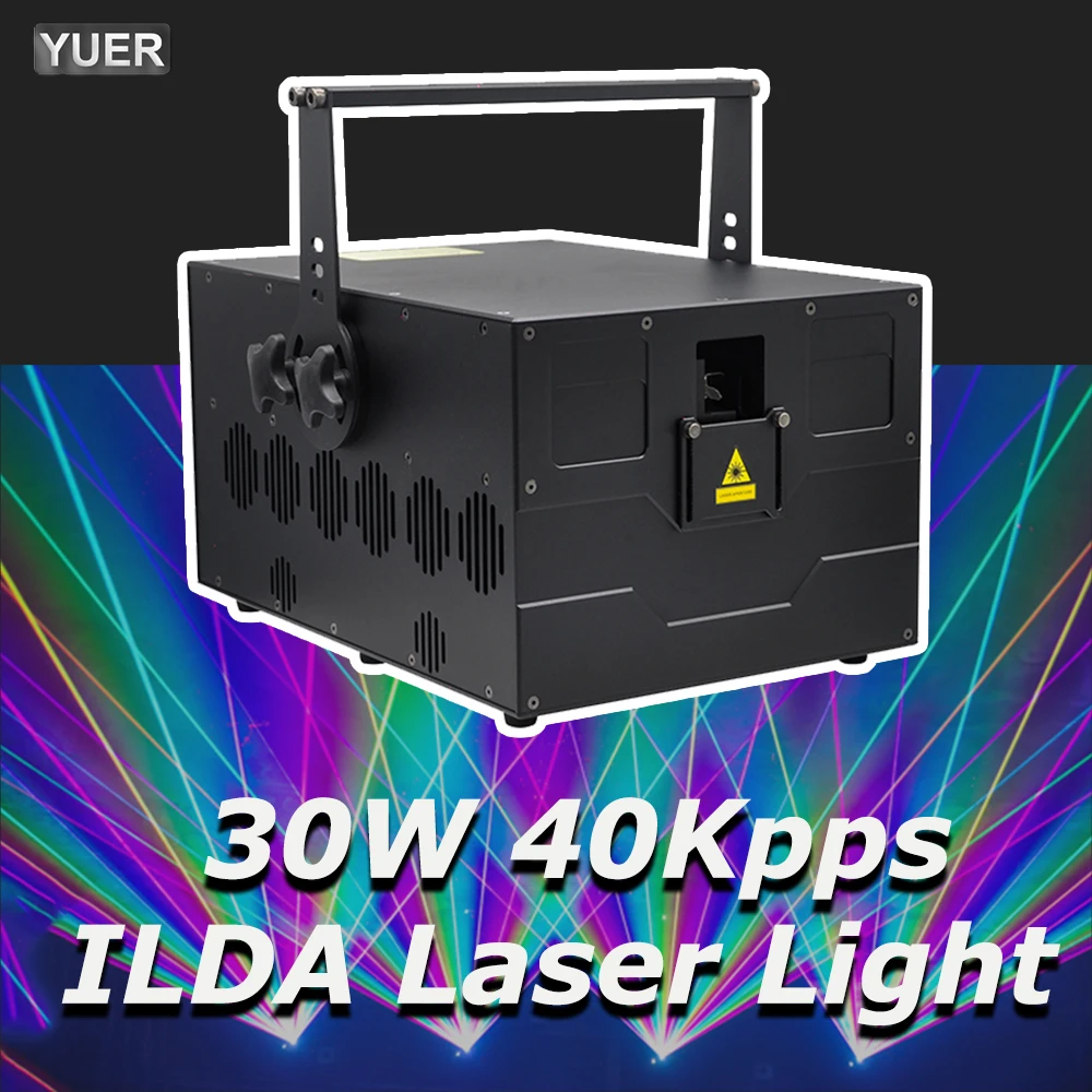 Nieuwe High Power 30W 40Kpps Rgb Laserlicht Scanning Animatie Laserlicht Led Party Patronen Laser Projector Flight Case Pakket