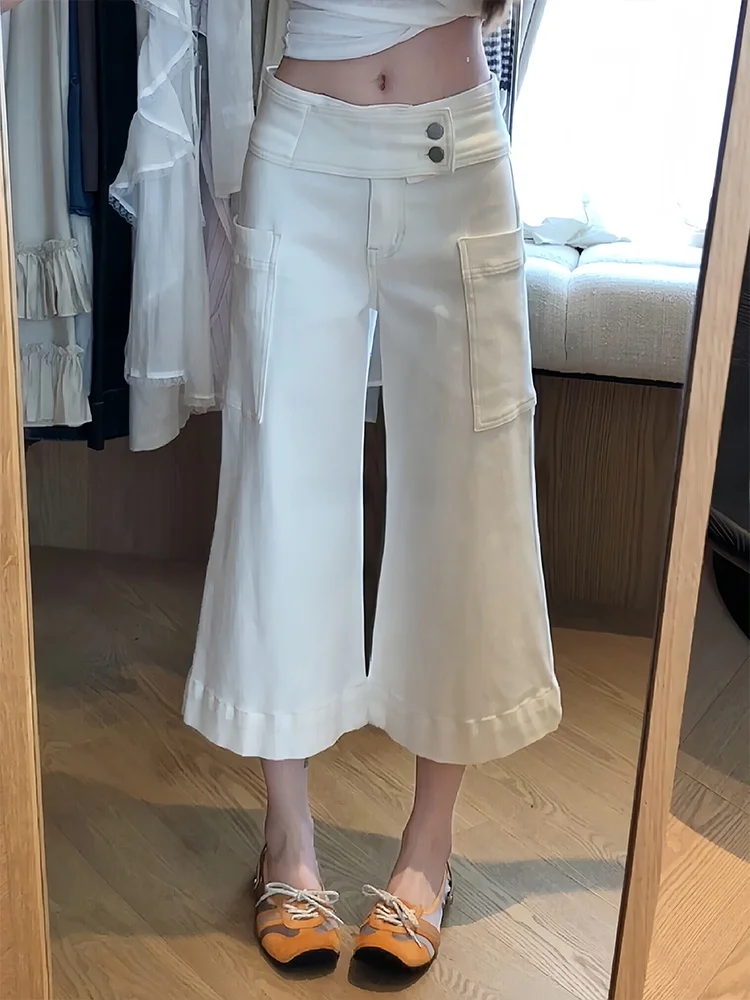 

Retro American Denim Jeans High Waist Micro Flare Thin Summer Women's Fashion Slimming Seven-Foot-Mid-Pant Neutral Style