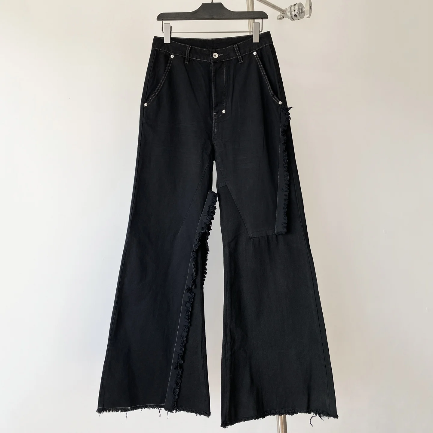 

Мужские джинсы с высокой талией и драпировкой, удлиненные, повседневные, черные, буткат, для мужчин