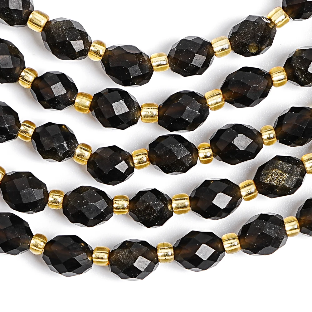 

Top Grade 8mm Golden Obsidian Beads High Shine Golden Sheen Black Gemstone Loose Beads Natural Faceted Beads for Luxury Jewelry