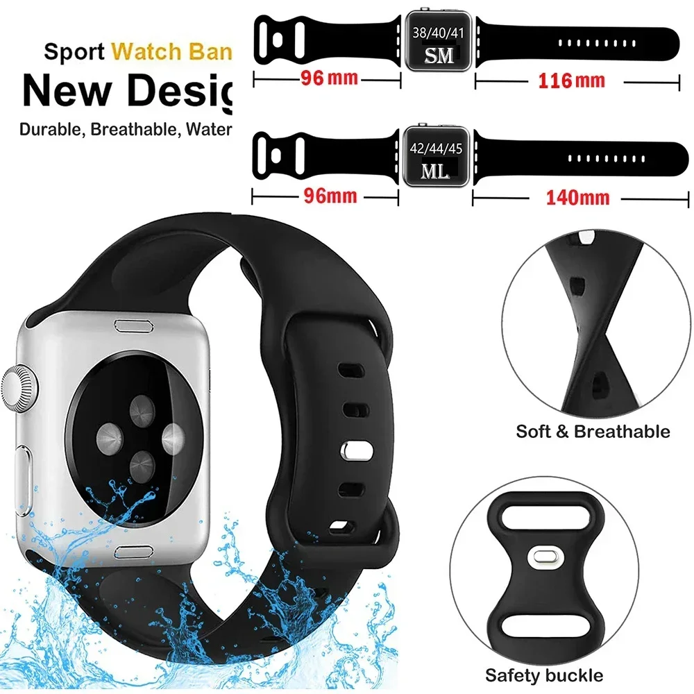 Silicone sport band For apple watch Ultra 49mm series 9-8-7 41mm 45mm correa 44mm 40mm 42 46mm bracelet iwatch 10 6 5 4 SE Strap