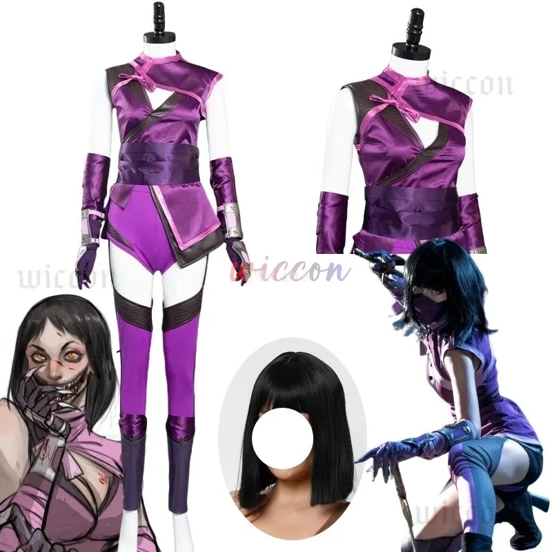 Game Mortal Mileena Komba Costume Full Set Sexy Purple Color Uniform for Women Halloween Cosplay Outfits Carnival Suitx;4'b,5;y,