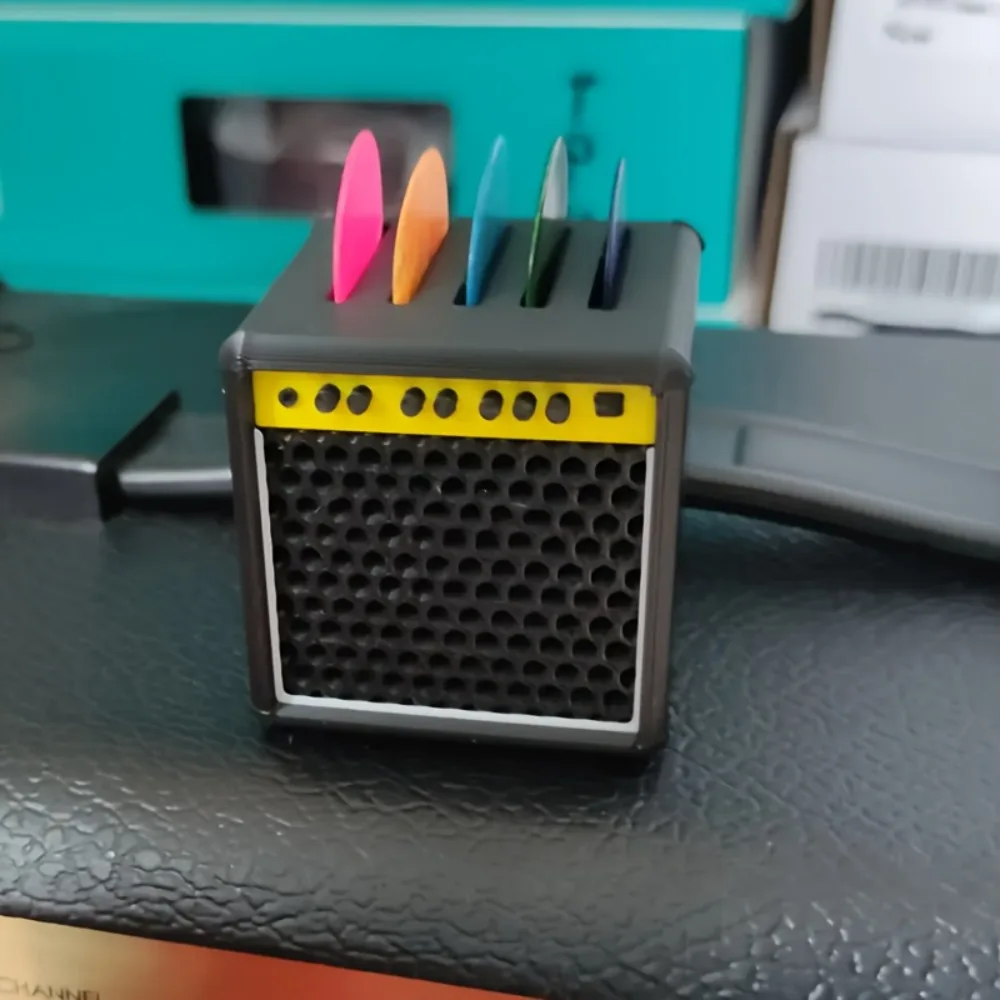 حامل اختيار الجيتار، مكبر صوت عتيق مطبوع ثلاثي الأبعاد، منظم يختار التخزين والعرض، هدية لمحبي الجيتار