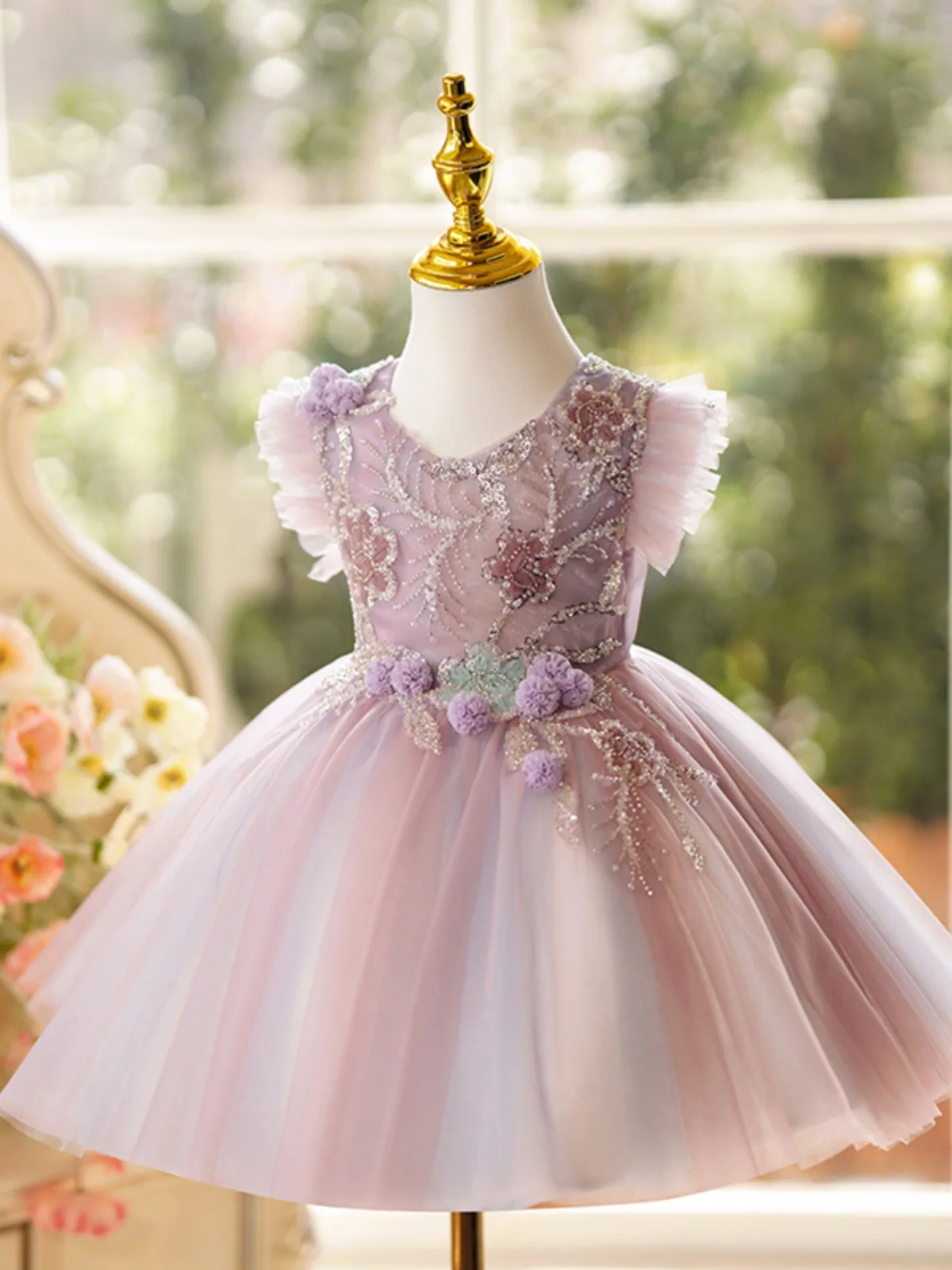 Baby Girl Dress for Party Ball Flower Girl Sequin Beaded Wedding Little Girl Bridesmaid Dresses Children Princess Tutu Dress