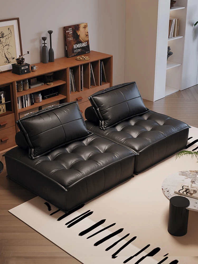 NEW Tofu block leather sofa small unit combination module sofa living room black single person square