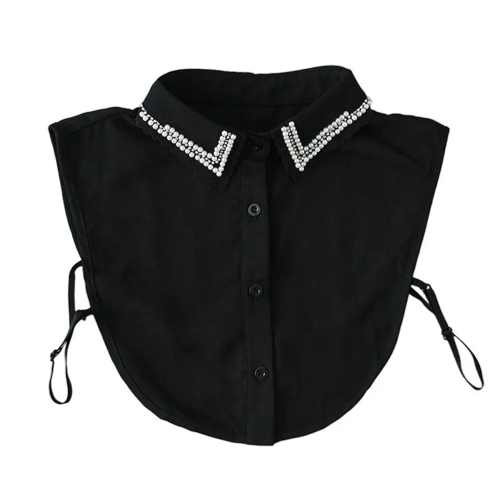 High-Quality Luxury Detachable Fake Collar Pearl Rhinestones Designs White Black False Collar Neckline