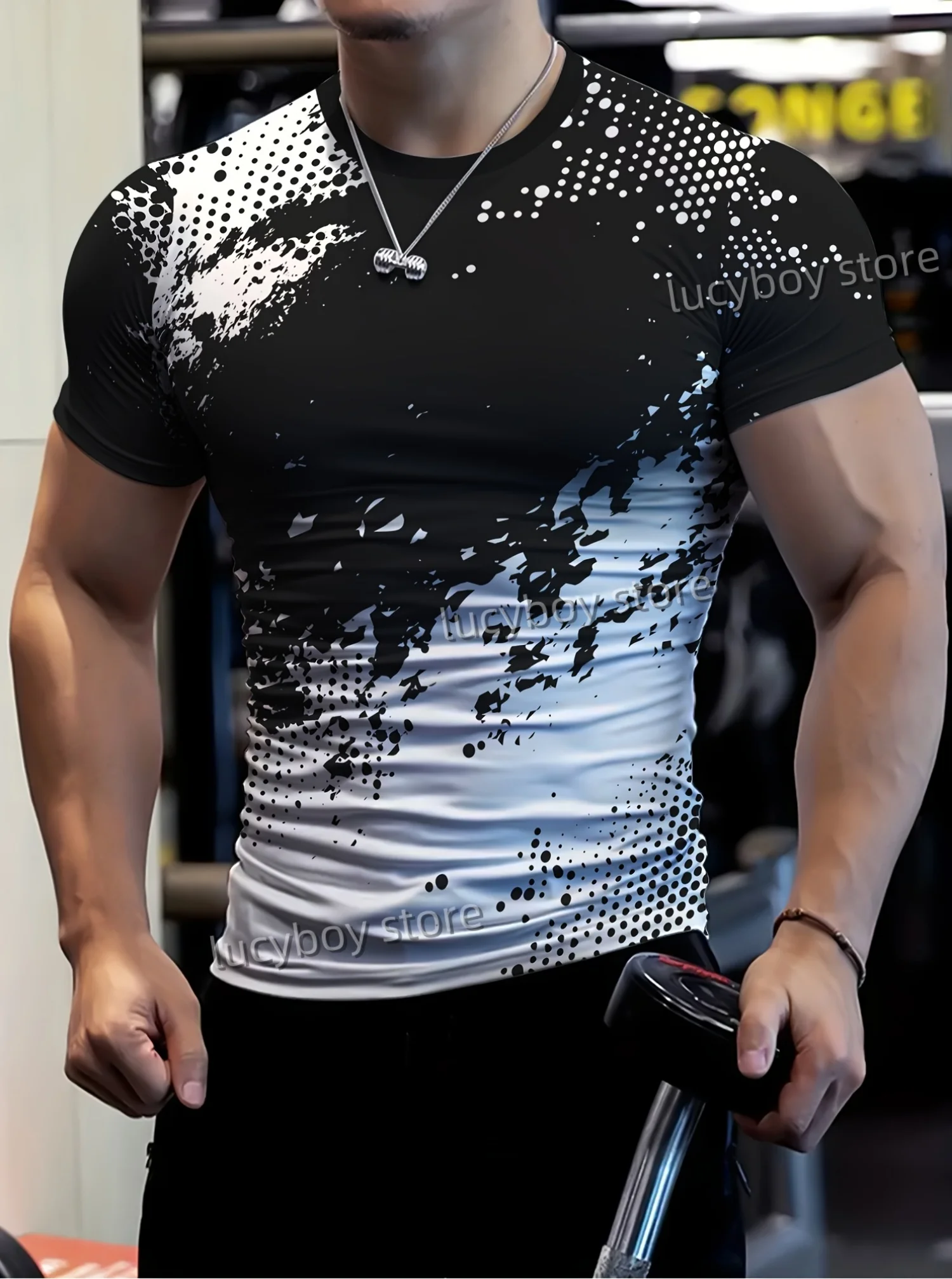 

2025 new digital print men Short Sleeve Quick Drying GYM T shirt Men's Sports Gym Print T Shirt Muscle Training Tees for men
