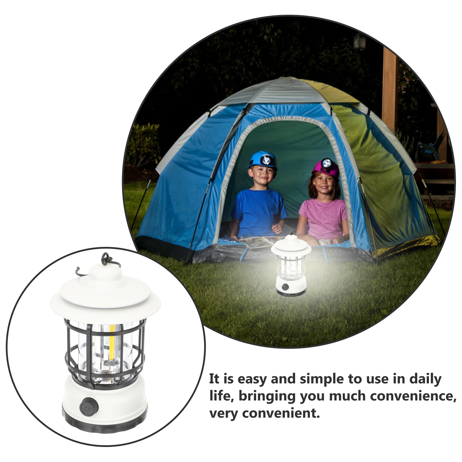 

Vintage Style Chargeable Tent Lamp Portable Camping -Resistant Adjustable Brightness Outdoor Handheld Lamp For Wild