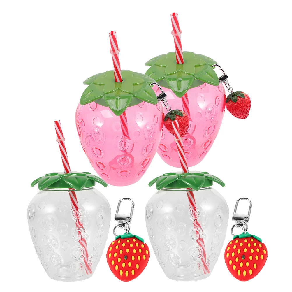

4 pcs Strawberry Shaped Cups 500ml Plastic Beverage Cups with Lids Straws for Juice Milk Tea Party Decorations Straw Bottles