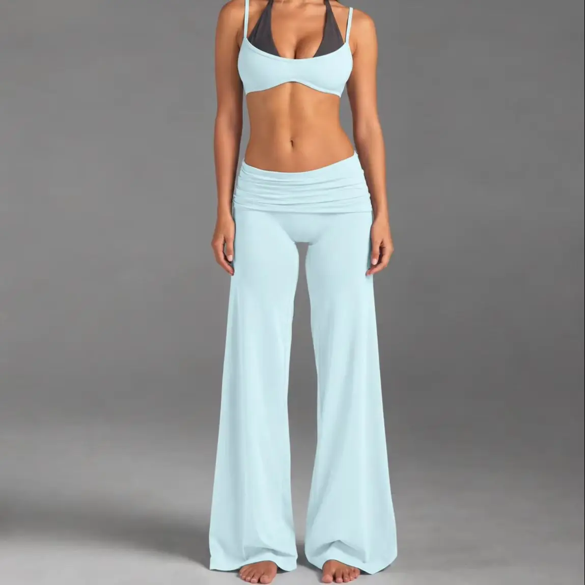 High Waist Wide Leg Pants Women Fold Over Waist Loose Straight Leg Yoga Pants Tummy Control Workout Gym Lounge Trousers