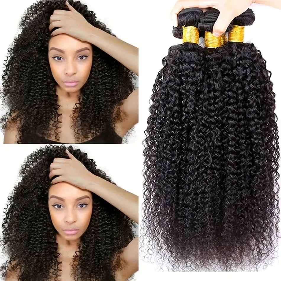 Bundles brésiliens de cheveux humains crépus bouclés, vague d'eau profonde, faisceaux bruts, cheveux humains vierges naturels, extensions de cheveux humains