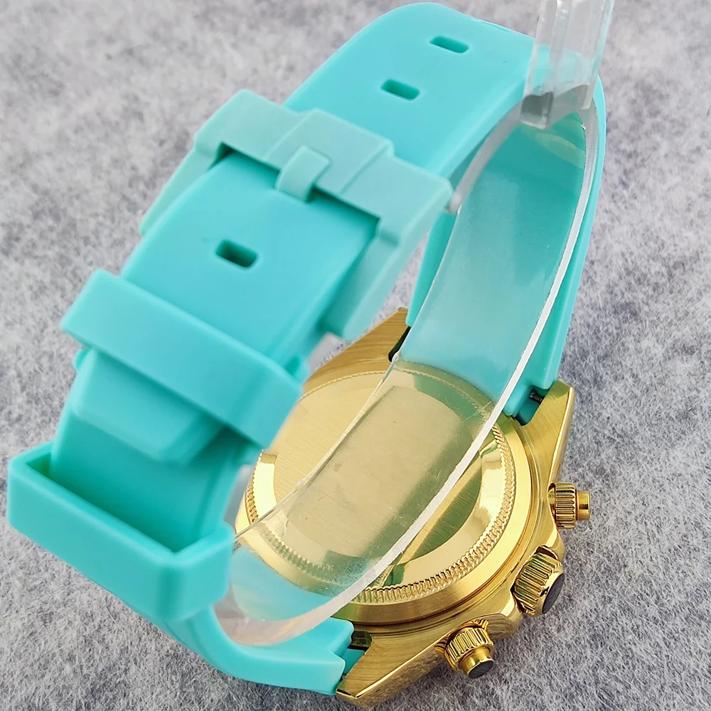 الأعمال 39 مللي متر ساعة كوارتز رجالية كرونوغراف الياقوت كريستال VK63 حركة العربية مضيئة الهاتفي الفولاذ المقاوم للصدأ ساعة رجالي