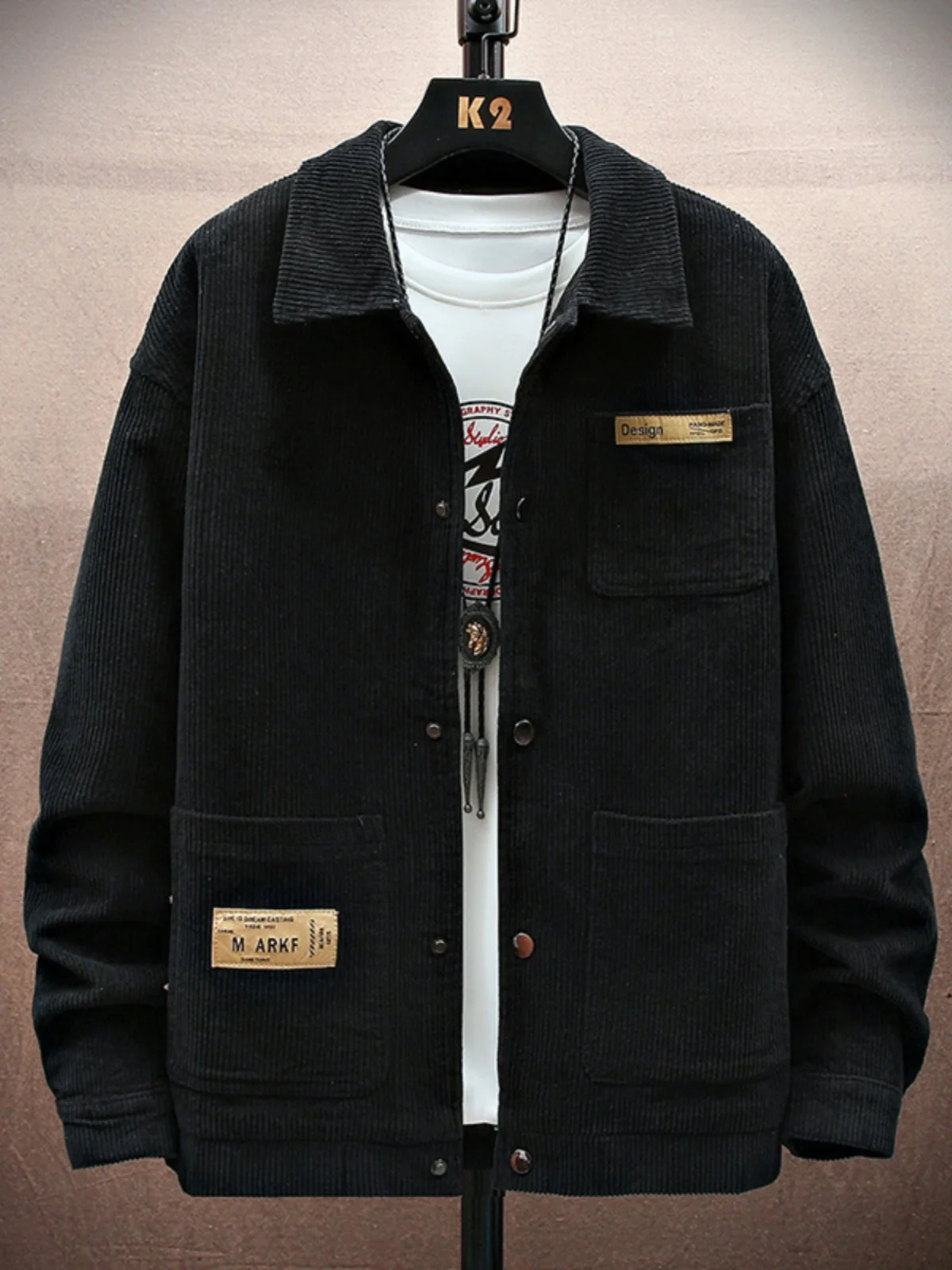 

Men's Slim Fit Corduroy Casual Jacket Spring Autumn Vintage Trend Youth Popular Long Sleeve Collar up Workwear Open Cardigan