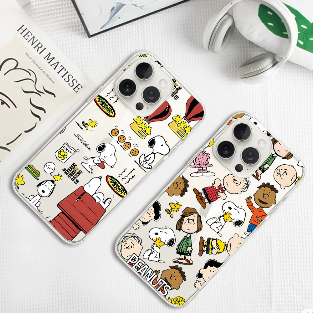 S-Snoopy MINISO Phone Case For Samsung S24 23 22 21 ULTRA PLUS A55 35 25 15 04 5G Transparent Shell