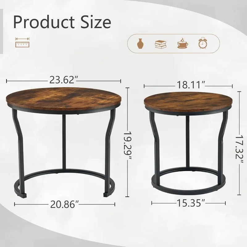 Mesas de centro, mesas nido redondas, juego de 2, mesas auxiliares, mesas nido apilables para sala de estar, mesas de centro circulares,