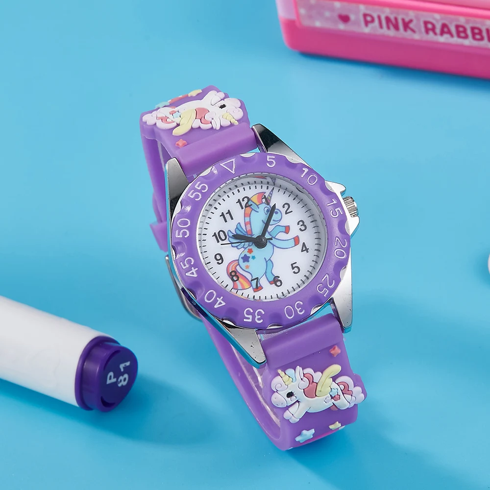 ساعة أطفال كرتونية عالية الجودة موضة عادية يونيكورن المهر الاطفال ساعات كوارتز للطلاب بنين بنات ساعة هدية احتفالية