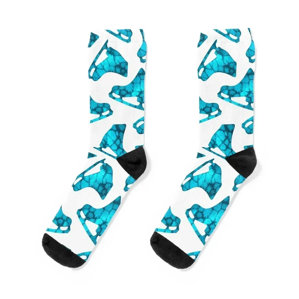 Watercolor Figure Skates (Aquamarine) Socks Thermal man winter Non-slip valentine gift ideas cotton Socks Men Women's