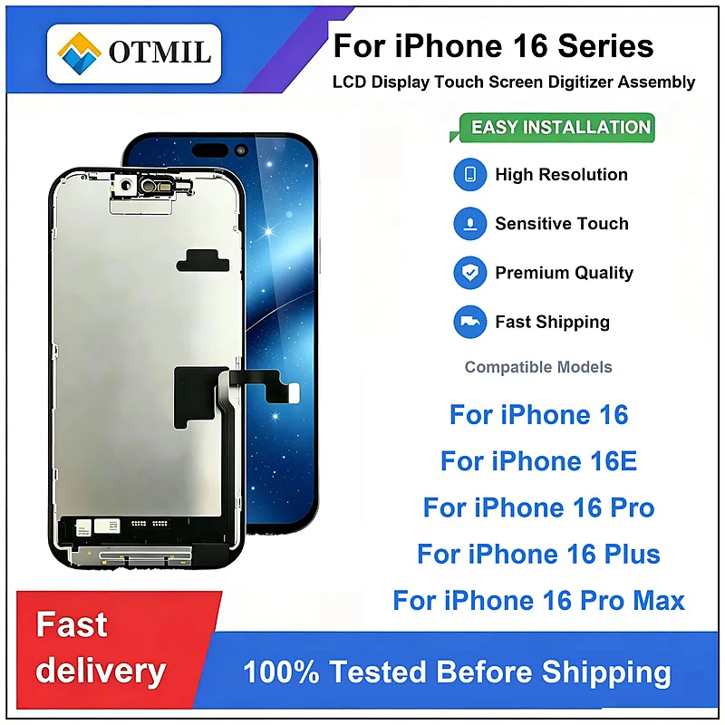 100% Tested OLED Screen Replacement For IPhone 16 16e 16 Plus 16 Pro 16 Pro Max Touch Screen Digitizer Assembly with Tool Kit
