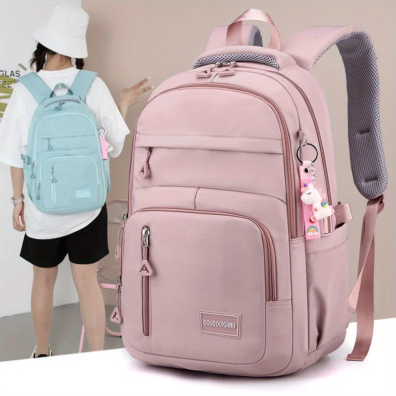 

New Edition Campus Student Pink Backpack Large Capacity Junior High School Backpack For School Girls Travel Leisure Backpack