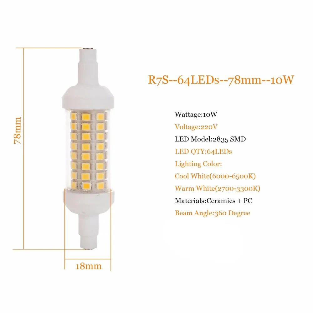 Dimmable R7s Led Bulb Corn Light 20w Flood Light 10w Warm White 220v White Ceramic 15w 6000k Bulbs 78mm Halogen Bulb Replacement
