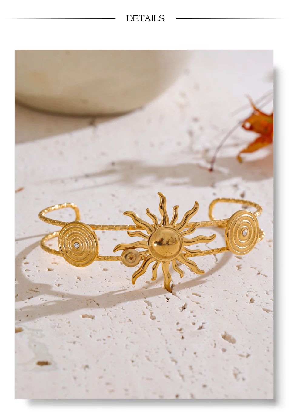 Yhpup Ocean Series Golden PVD Starfish Shell Sun Cuff Bracelet Open Wrist Jewelry Stainless Steel Bangle for Summer Holiday