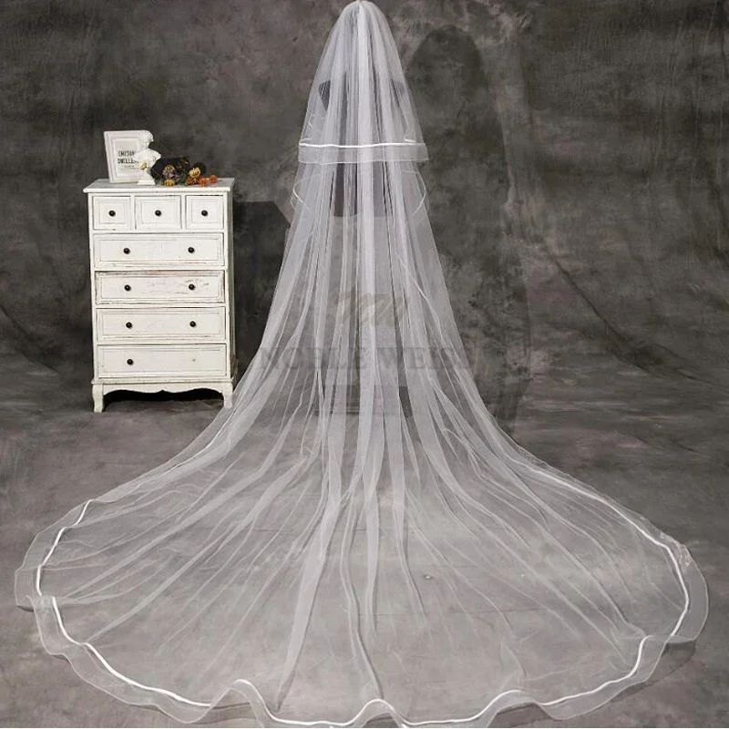 2T Satin Edge Wedding Veil Cover Face Bridal Veils With Comb Cheap Strong Edge Bride Veil Wholesale Price Customized