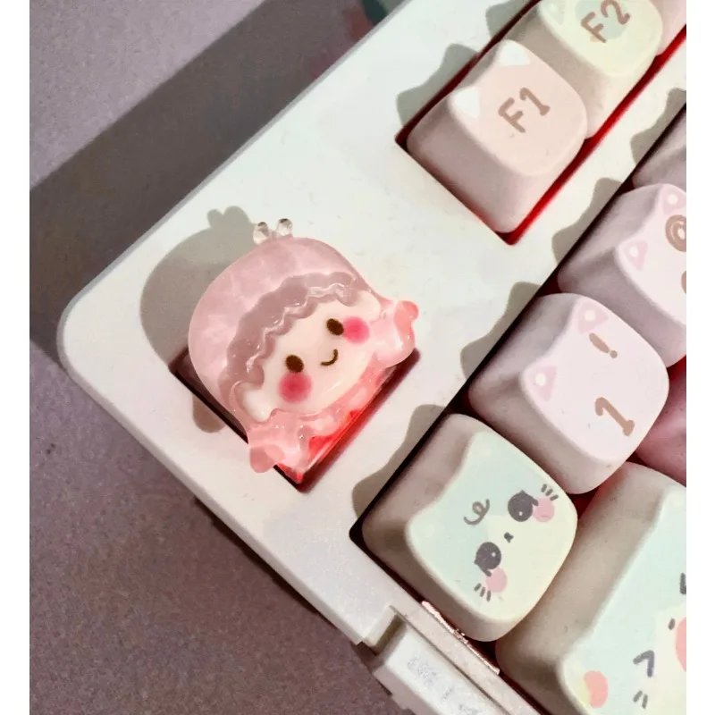 Sanrio cartoon anime translúcido hellokitty littletwinstars melodia pompompurin menina bonito teclado mecânico keycap presente kawaii